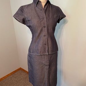 2 pc classic stretch denim skirt & blouse combo